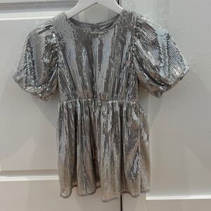 H&M Silver Sequin Puff-Sleeve Dressy Top